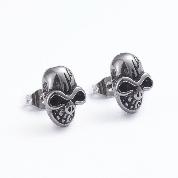 NWOT Stainless Steel Skull Mask Stud Edgy Goth Punk Rock Earrings Choose  2/$10 - Picture 3 of 5